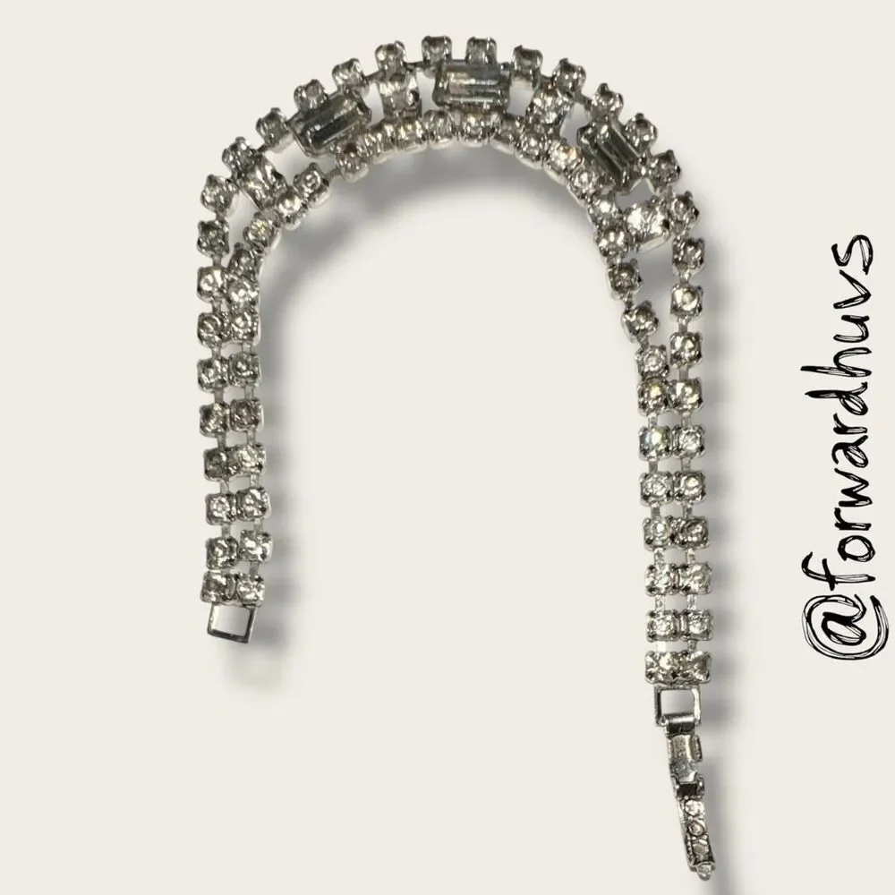 Vintage Rhinestone Double Strand Bracelet with Baguettes – 6 3/4”